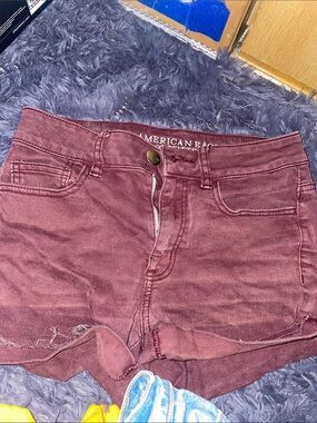 American Eagle Outfitters Women's Maroon High-Rise Denim Shorts